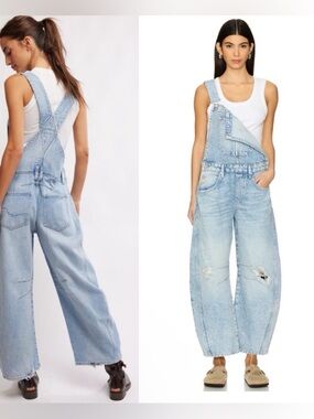 NEW We The Free Good Luck Barrel Overalls Light Wash Large